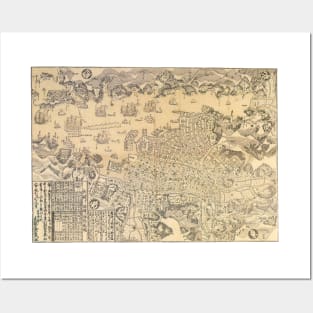 Antique Map of Nagasaki Harbor, Japan by Bunkindō, 1821 Posters and Art